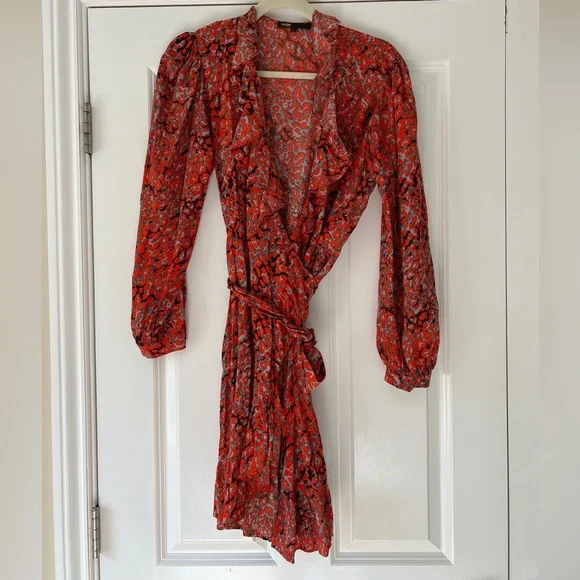 MAJE Wrap Dress Long sleeves Mini Leopard Print Size T1 / XS - Picture 2 of 5